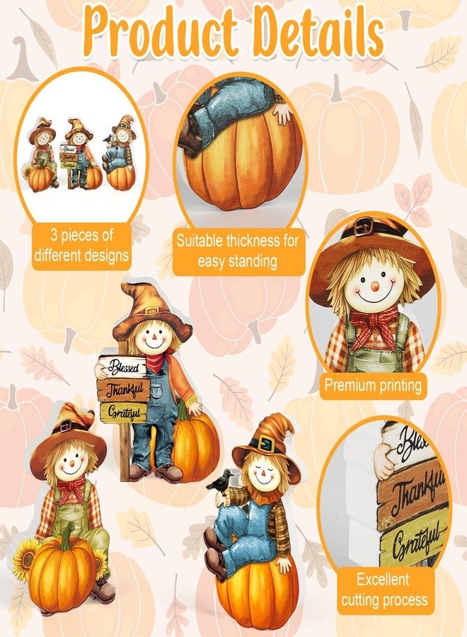 COCHIE 3 Pcs Thanksgiving Scarecrow Decor Vintage Thanksgiving Tiered Tray Decorations Wooden Scarecrow Pumpkin Sign Autumn Gifts Home Office Decor Party Supplies - Image 3